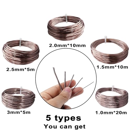 Basteldraht für,Bonsai Aluminiumdraht,Bonsai Draht,Flexibler Eisendraht, Kreatives Bonsai-Kit, 5 Größen, Eloxierter Aluminium-Bonsai-Draht – 1,0 mm, 1,5 mm, 2,0 mm, 2,5 mm, 3,0 mm (50 Meter) (Braun)