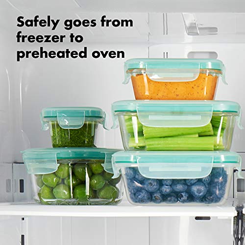 OXO Good Grips Conjunto de recipientes redondos de vidro hermético com selo inteligente, 8 peças, az