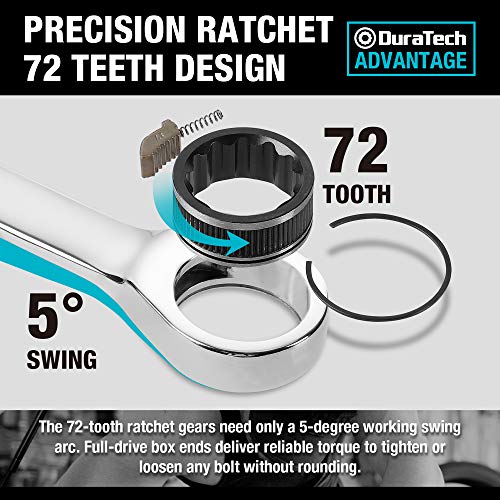 Duratech Ratcheting Wrench Set, Combination Wrench Set, Metric, 10-Piece, 6-18Mm, Cr-V Steel, With Pouch #TOP3
