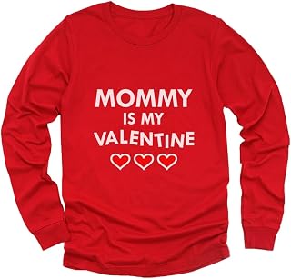 Tstars Mommy is My Valentine Long Sleeve Shirt Kids Toddler Youth Tee | Soft cotton heart tee; great for Valentine's Day, class party, school photos, toddler and youth mommy gift