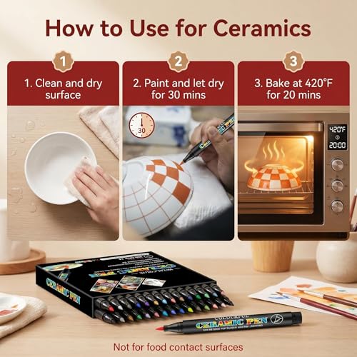 LMMINBZ Permanent Marke Ceramics Pens 12 Colors Porcelain Paint Brush Pen for Both Glazed and Unglazed Ceramics Christmas Decoration Wine Markers for Adults — view 2