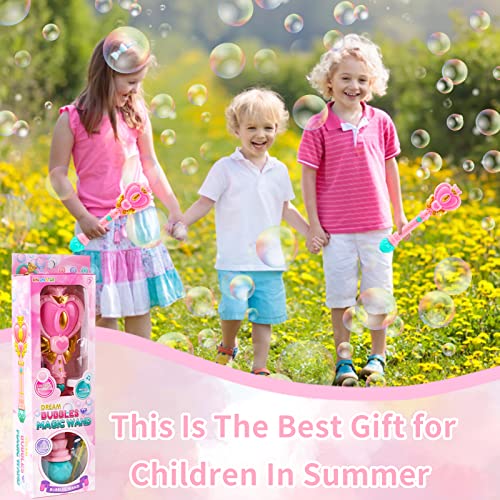Bubble Wand for Kids, Princess Heart Bubble Machine Blower Maker Wand with Light, Easter Basket Stuffers Outdoor Toys Gifts for 1 2 3 4 5 6 7 8 Years Old Toddlers Little Girls Include Bubble Solution
