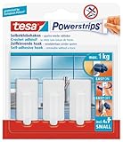 Anwendung: Die zu beklebende Fläche reinigen - beidseitig haftende tesa Powerstrips SMALL aufkleben - Haken anbringen - schnell und sicher sind leichte Objekte aufgehängt