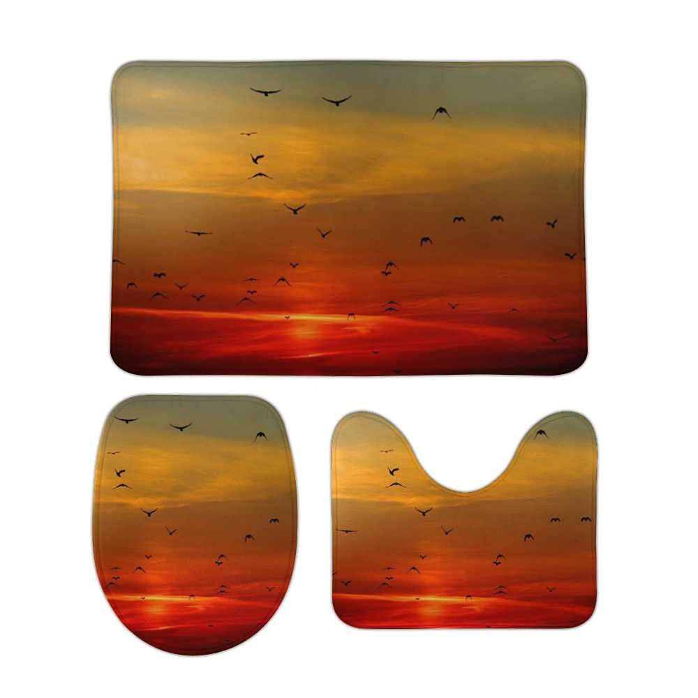 Tapis de salle de bain antidérapant 3 pièces oiseaux ciel coucher de soleil