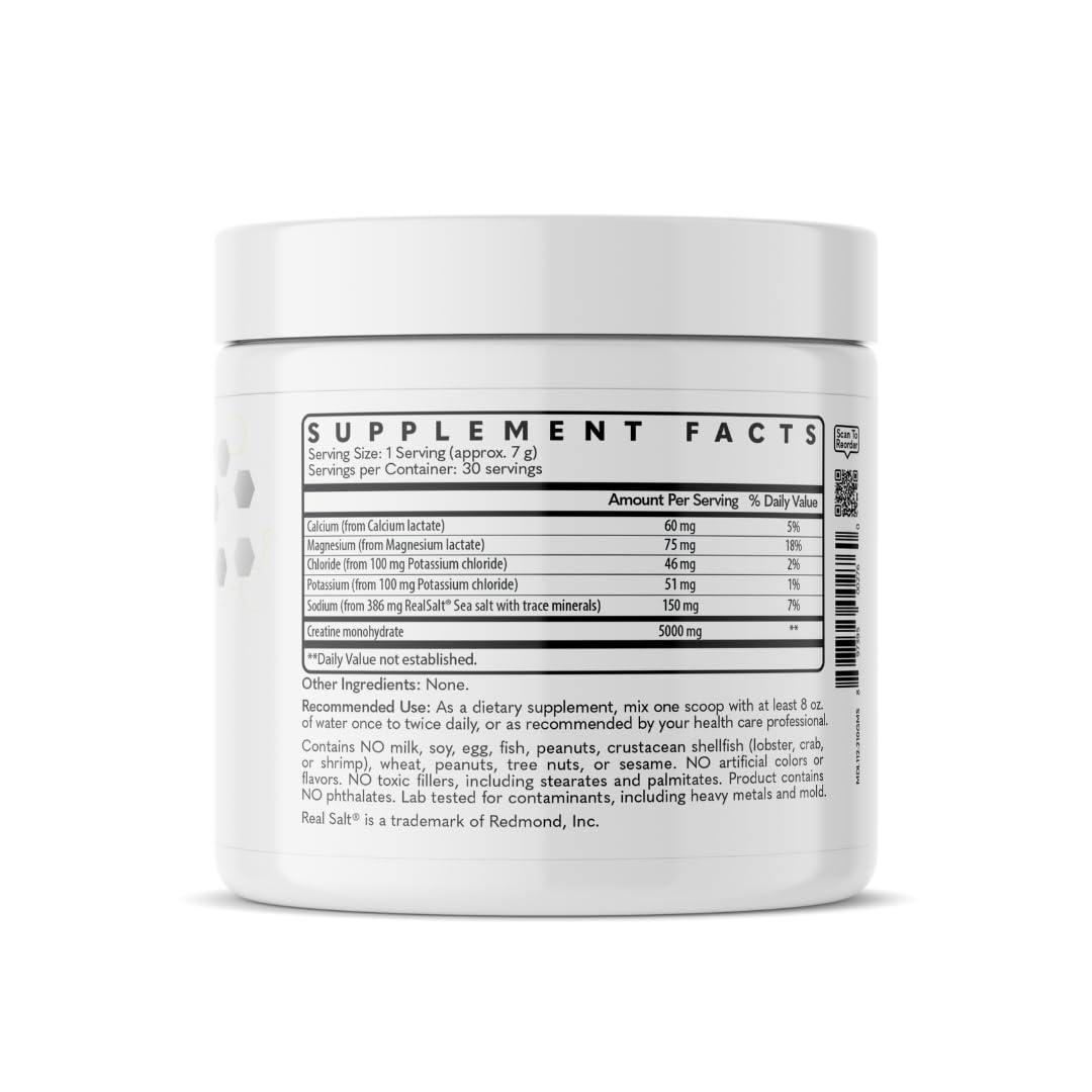 MD Logic Health® Creatine + Electrolytes (30 Servings, Unflavored Powder) - 5g Creatine Monohydrate per Serving - Featuring Redmond's RealSalt® for Enhanced Hydration