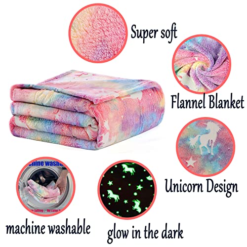 Glow In The Dark Throw Blanket For Kids, Unicorn Super Soft Flannel Blanket For Girls, Best Christmas Birthday Thanksgiving Magical Gifts For Girls Kids(50'' X 60'', Rainbow) #TOP1