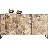 Die multifunktioale Kommode überzeugt mit einer extravaganten handverarbeiteten Holzfront - durch das unauffällige Design lässt sich das Sideboard in jenden Raum integrieren