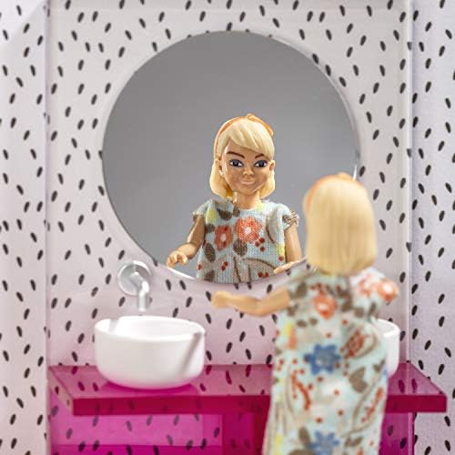 LUNDBY Dolls House Furniture Bathroom Set  Mirror Vanity Unit with 2 Sinks + Toilet  Doll House Accessories  5-piece set for 11cm Mini Dolls  Age 4+ 1:18