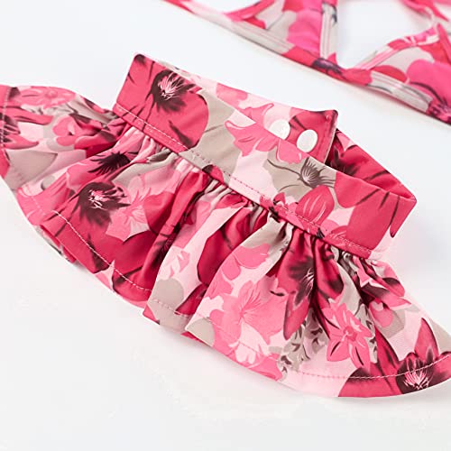 Fitwarm Floral Dog Bikini Set, Hawaiian Beach Swimsuit, Summer Dog Clothes For Small Dogs Girl, 2 Piece Dog Suit For Swimming And Bathing, Pet Luau Outfit, Cat Skirt, Rose Pink, Small #TOP1
