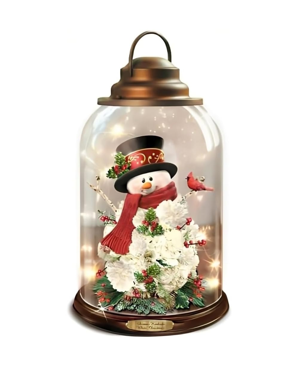 The Bradford Exchange White Christmas Always in Bloom Musical Glass Lantern Illuminated Hand-Crafted Snowman Cardinal Sculpture Floral Design with