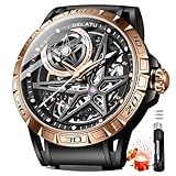 OLEVS Reloj de pulsera para hombre, mecánico, automático, de lujo, Tourbillon, de acero inoxidable, impermeable, con fecha, Rosa Negro