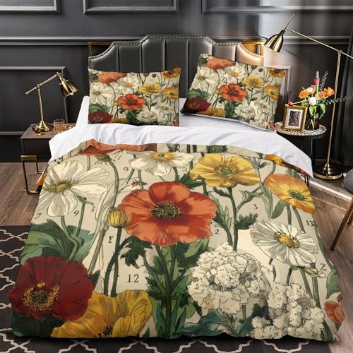 Parure de lit fleurs vintage en microfibre douce et légère 140x200 cm