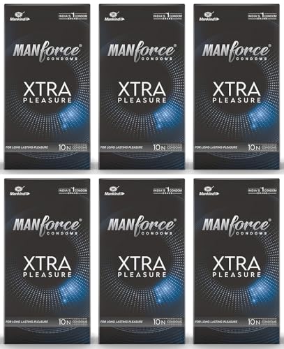 Image of Manforce Xtra Pleasure Xtra Dotted Climax Delay Condoms, Unflavoured, 10 Pcs (Pack of 6)