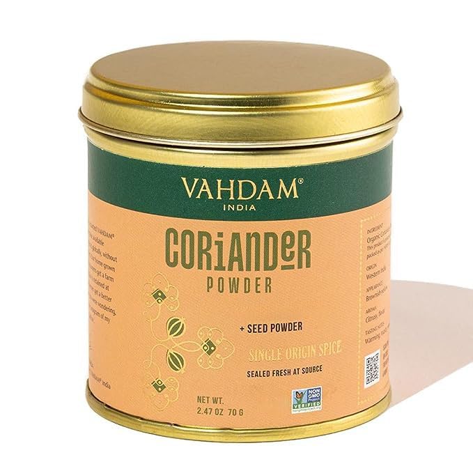 Image of VAHDAM, Coriander Powder (2.47oz /70g) Gluten-Free, Non GMO, 100% Raw Coriander Powder, Non-GMO, Gluten-Free | Raw Ground Coriander Spice for Cooking | Direct from Source