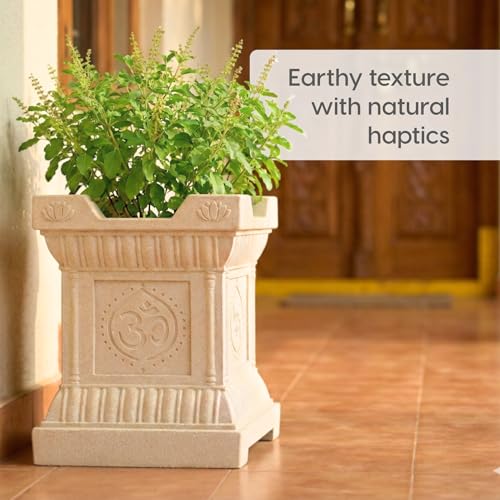Image of Eha Earth-Friendly Brindavan Tulsi Pots for Home Big Size | 17 inch, Pack of 1 | Heavy Duty Tulasi Pot Made with Rice Husk & Bamboo Biocomposite | UV Protected Plant Pots | Tulasi Kota Set | Sand Dune
