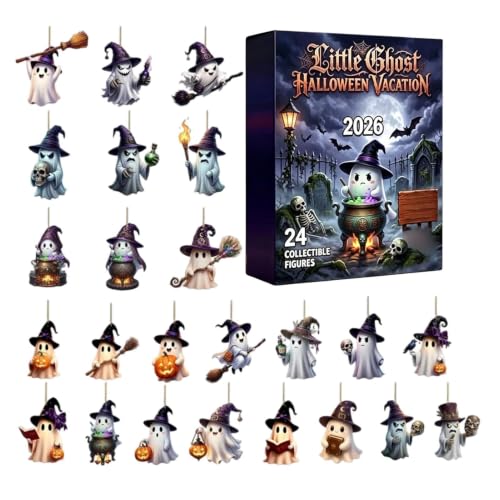 Ornement fantôme effrayant 2D avec compte à rebours 24 jours pour fête Halloween