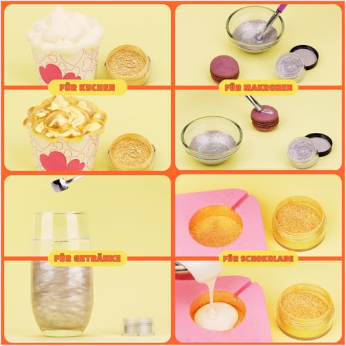 Essbarer Glitzer für Getränke - Fidton 2 Farben Lebensmittelfarbe Pulver Set, Glitzer Essbar für Torten, Fondant Gold, Donut, Edible Glitter für Getränke, Cocktail, Essbares Gold und Silber - 5 g