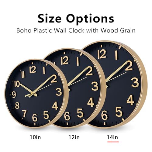 Image of HZDHCLH Wall Clocks Battery Operated,Wall Clock Black Gold,14 inch Wall Clock Silent Non Ticking Modern 3D Numbers for Kitchen Bedroom Living Room Office Classroom Decor