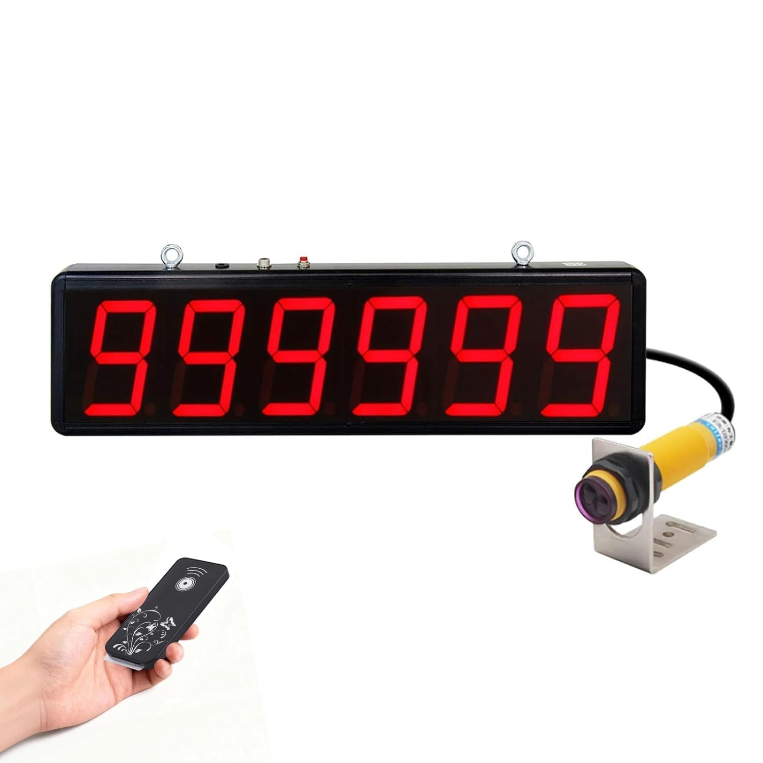 JIAWANSHUN Contador digital LED Contador digital con pantalla de hasta 999999 Contador digital grande de 4 pulgadas con sensor infrarrojo, conteo automático para cintas transportadoras 100-240 V
