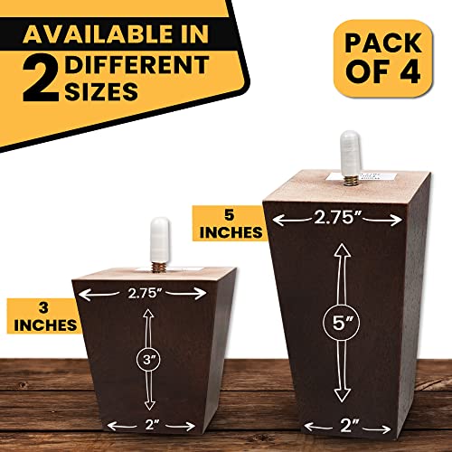 Furnilike Furniture Legs 5 Inch, 4 Pcs - Chocolate Brown Couch Legs Replacement With Rubber Pads - Strong & Stylish Furniture Sofa Legs Holds Up To 700Lbs - Perfect For Increasing The Furniture Height #TOP2