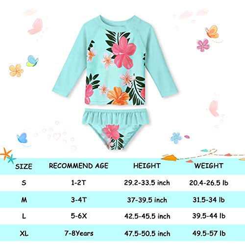 Uideazone Toddler Girls Rash Guard 2 Piece Set 3T 4T Bathing Suit Long Sleeve Floral Print Swimsui Set Upf 50+ Uv Sun Protection,3-4Y Blue-Flower #TOP5