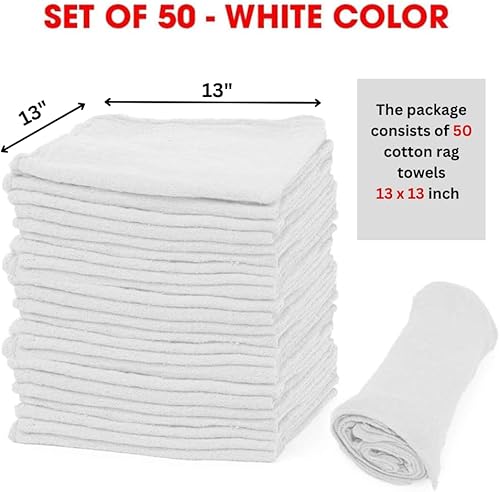 Miniatura 2 de Shop Towels Paquete de 50 trapos de limpieza reutilizables Algodón de calidad duradero 13 x 13 pulgadas Lavable a máquina Adecuado para todos