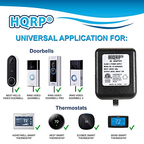 Hqrp 24V Ac Adapter Transformer Compatible With Ecobee Google Nest Honeywell Emerson Ecobee4 Smart Wifi Thermostat, Wyze Ring Blink Video Doorbell C-Wire, 25Ft Cable, Etl Listed #TOP1