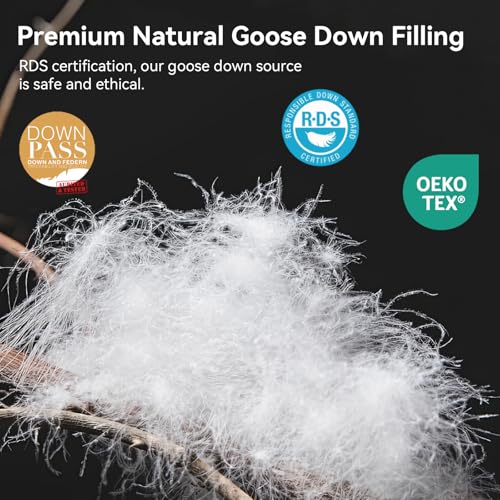 L LOVSOUL 75% Goose Down Fiber Comforter Alaskan King Size, 850+ Fill Power Hotel Style Bedding Comforter, 1200TC, Fluffy Ultra Soft All Season White Duvet Insert with 8 Corner Tabs