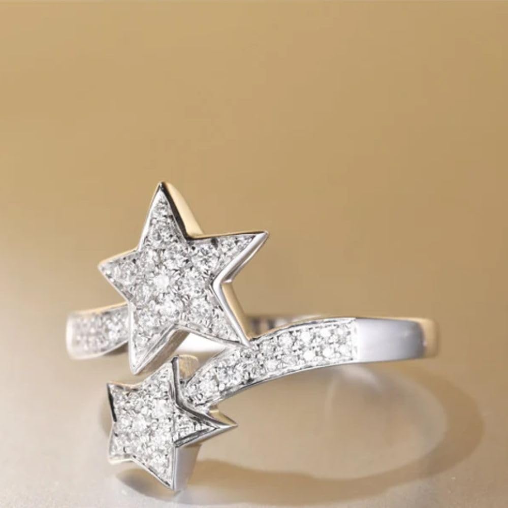 2 Ct Round Diamond Double Star Wrap Engagement Ring For Women 14K White Gold Plated Star Wrap Ring 925 Sterling Silver Handmade Anniversary Proposal Ring Christmas Gift For Her