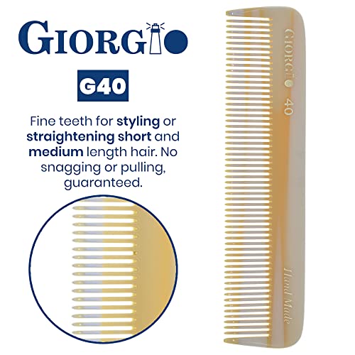 Giorgio G40 Handmade All Fine Tooth Pocket Comb, Hair Comb Straightener For Everyday Grooming Styling Hair, Mustache And Beard For Men Women And Kids, Use Dry Or With Balms, Saw Cut And Polished #TOP3