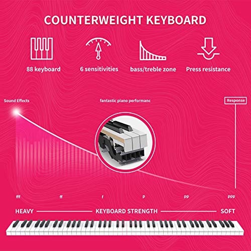 LAGRIMA LG-803 88-Key Weighted Hammer Action Digital Piano with Full-Size Weighted Keys | Muti-functional Piano with 3 Pedals and Bluetooth | Multi-tone Selection - White - Thumbnail 2