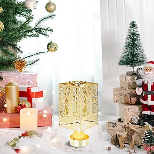 Luxshiny Rotary Candle Holder Candleholder, Metal Rotating Tea Light Candlestick Silhouette Carousel Candle Holder Xmas Wedding Party Table Centerpieces Decor Golden