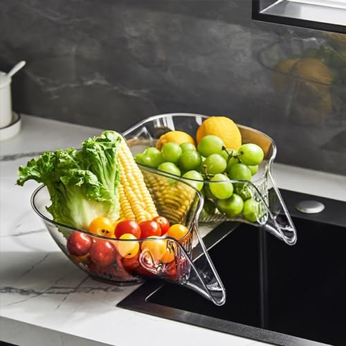 Cemssitu Multi-Functional Drain Basket, 2 in 1 Fruit Vegetable Washing Bowl Food Strainers, BPA Free, for Fruits, Vegetables, Salads, Spaghetti (Transparent) – vue 6