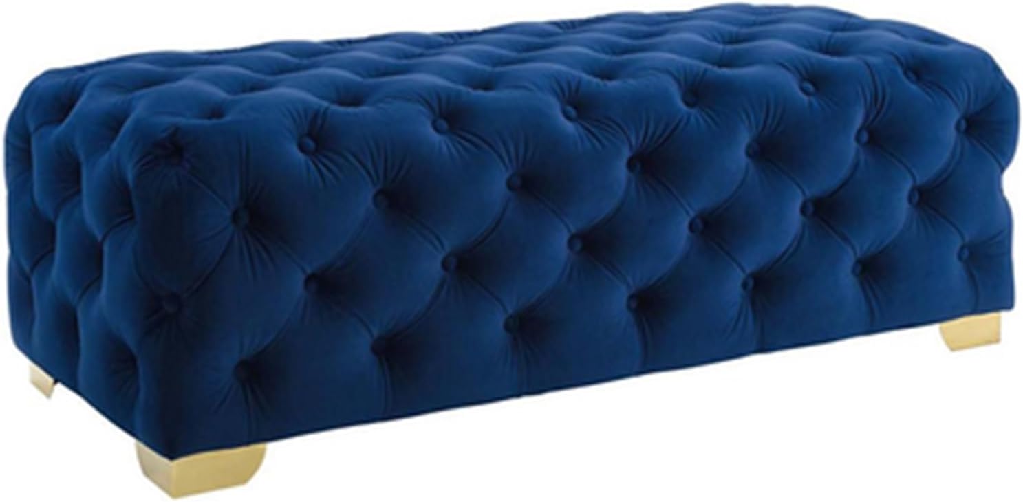 End Stool Entryway Bench Rustic Fabric Upholstered Bedroom Bench Seat Button Tufted Ottoman Footrest Stool Long Bench(Blue,80 * 45 * 40cm)