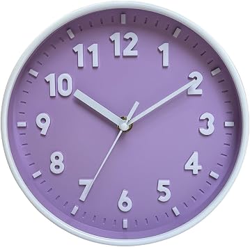 3D Number Wall Clock, 8 Inch Battery Operated Silent Clocks, Wall Mounted Non-Ticking Round Clocks, Colorful Cute Wall Clock for Children, Home Office DecorationPurple