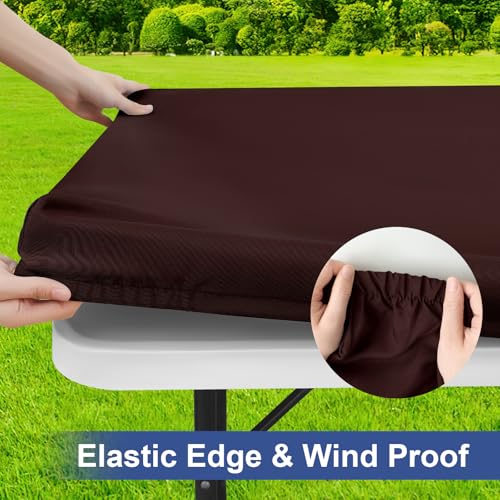 homing Rectangle Table Cloth Cover, Waterproof Polyester Elastic Fitted Tablecloth, Fits for 6 Foot Folding Tables, Washable Table Protector for Picnic, Camping, Outdoor (Coffee, 30" x 72") by homing - Image 2