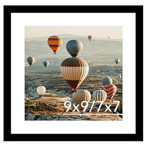 9×9 Picture Frame with Mat, Display 7×7 with Mat or 9 x 9 without Mat, Wood Square 9 by 9 Photo Frames for Wall Hanging or Tabletop, 1 Pack, Black