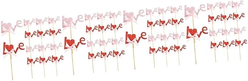 PRETYZOOM 48 Pcs Love Cake Insert Love Cake Toppers Dessert Picks Cake Pick Topper Appetizer Pick Wedding Cupcake Toppers Love Valentines Day Cake