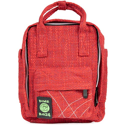Dime Bags Hot Box Mini Backpack | Multi Pocket, Small Backpack holds Tablet and Accessories | Premium Hemp and Recycled Materials | Perfect School Backpack or Travel Bag | Fits Men and Women (Red)