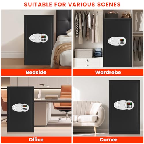 85L Großer Tresor Feuerfest für Zuhause, Digitaler Safe Tresor mit Feuersichere Dokumententasche & 3 Herausnehmbarem Regal, Möbeltresor für Schmuck Geld Medikamente Dokumente, 31T x 38B x 65H cm