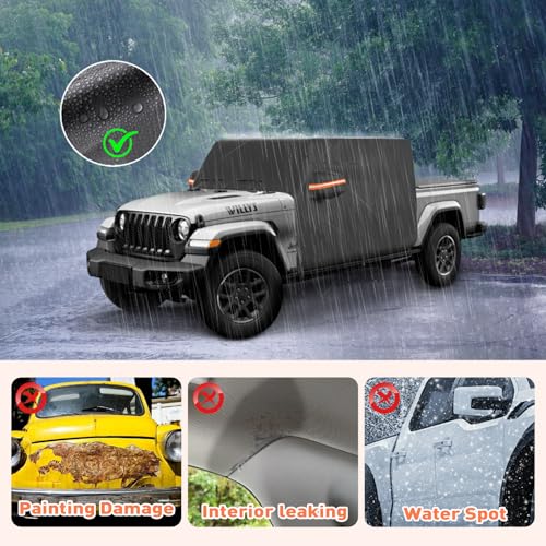 Image of Cab Cover for Jeep Gladiator JT 2020-2025 4 Door, Waterproof Half Cover with 6 Gust Hooks, Protect from Sunshine, UV, Snow, Rain, Wind, Scratch Resistant, Black