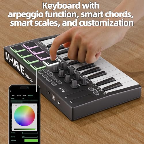 DaierTek Midi Keyboard Controller 25 Key Portable Mini Bluetooth & USB Midi Piano with 8 Backlit Drum Pad, 8 Knobs and Music Production Software for Computer Recording, Music Production