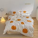 Pumpkin Print Duvet Cover Twin Lovely Cartoon Girl Bedding Set 100% Cotton Orange White Comforter...