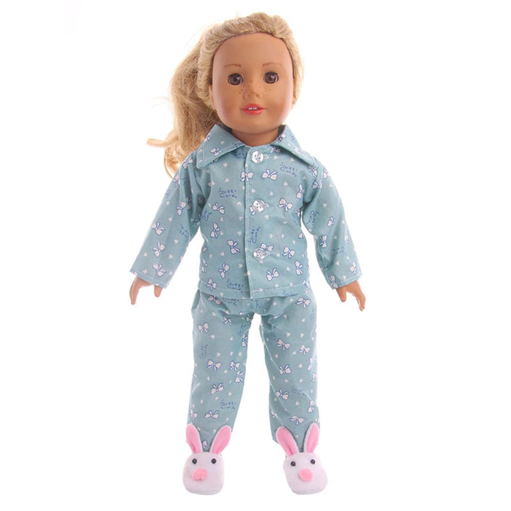 Codulu Baby Doll Clothes for 18in American Doll-Bowknot Printed Pajamas Sleepwear Summer Outfits Accessories for 43-46cm Girl Doll Gifts-2PCS/Set-D