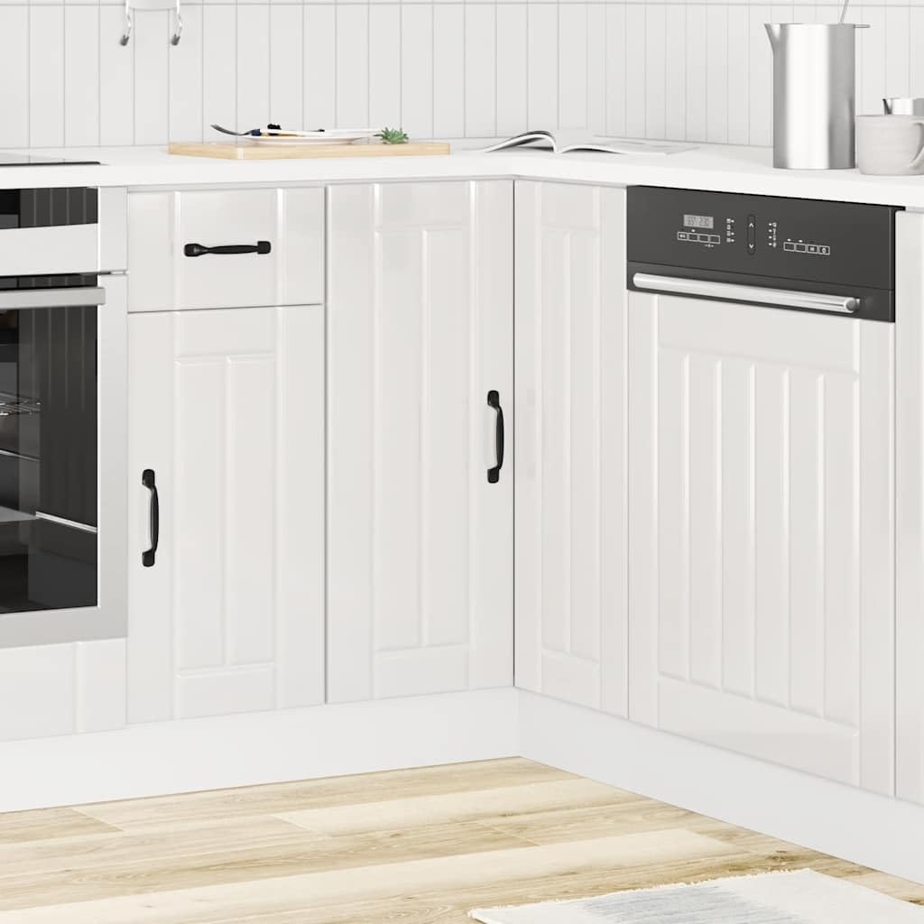Lucca - Mobiletto angolare da cucina in legno bianco lucido, 75,5 x 75,5 x 81,5 cm, con piedini regolabili, spazio per cucina e sala da pranzo, autoportante, salvaspazio