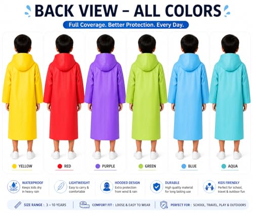 Image of Nephar Kids Waterproof Raincoat for Boys & Girls | Full Length Hooded Rain Wear | Lightweight PVC Monsoon Rain Coat for Children