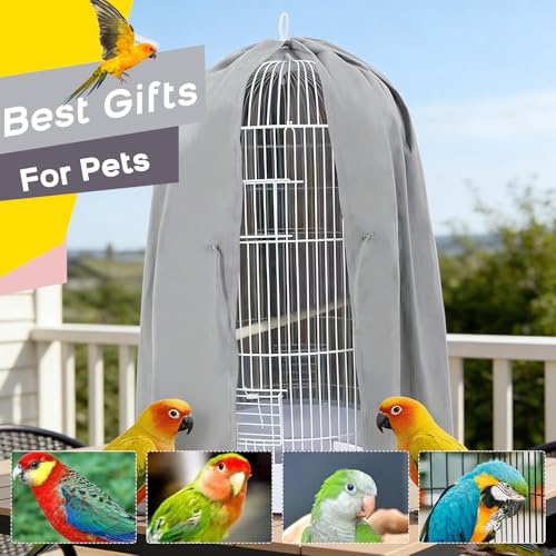 Image of QBLEEV Round Parrot Birdcage Cover, Pet Universal Blackout Cage Cover Shade | Windproof light-proof sleep reduces distractions night accessories cloth without cage, bow tie clouser, easy to wear