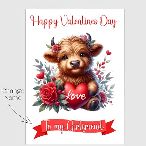 Personalised Cute Sentimental Animal Valentines Day Cards for Couples - Custom Own Name Girlfriend Boyfriend Wife Husband Fiancee - Love Bug and More Designs! (Highland Cow) - Image 2
