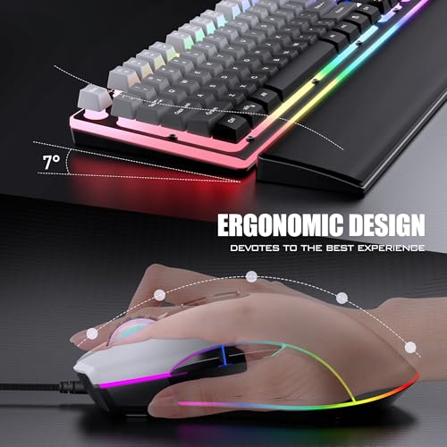 Image of RedThunder K10 Wired Gaming Keyboard, Mouse Wrist Rest Combo, RGB Backlit, Mechanical Feel Anti-ghosting Keyboard + 7D 7200 DPI Mice+Soft Leather Wrist Rest 3 in 1 PC Gamer Accessories(Gradient Gray)