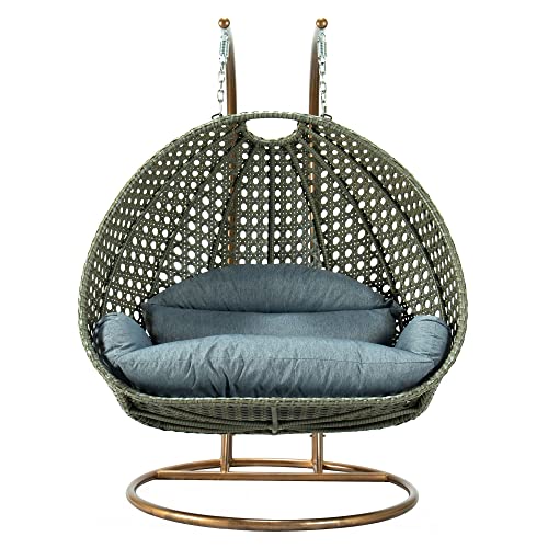 Image of DEVOKO Outdoor Rattan and Wicker Indoor Furniture Double Seater Hanging Swing Chair with Stand for 2 Adults Person (Dark Brown & Dark Grey)